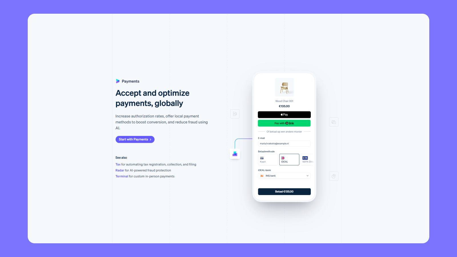 Использование акцентных цветов в дизайне сайта Stripe