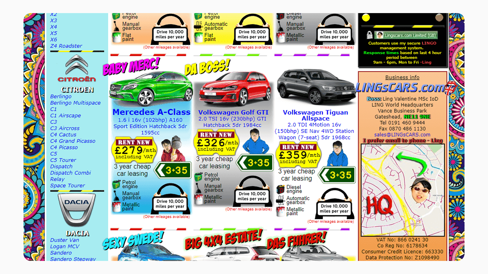 Изображение перегруженного интерфейса на примере сайта lingscars