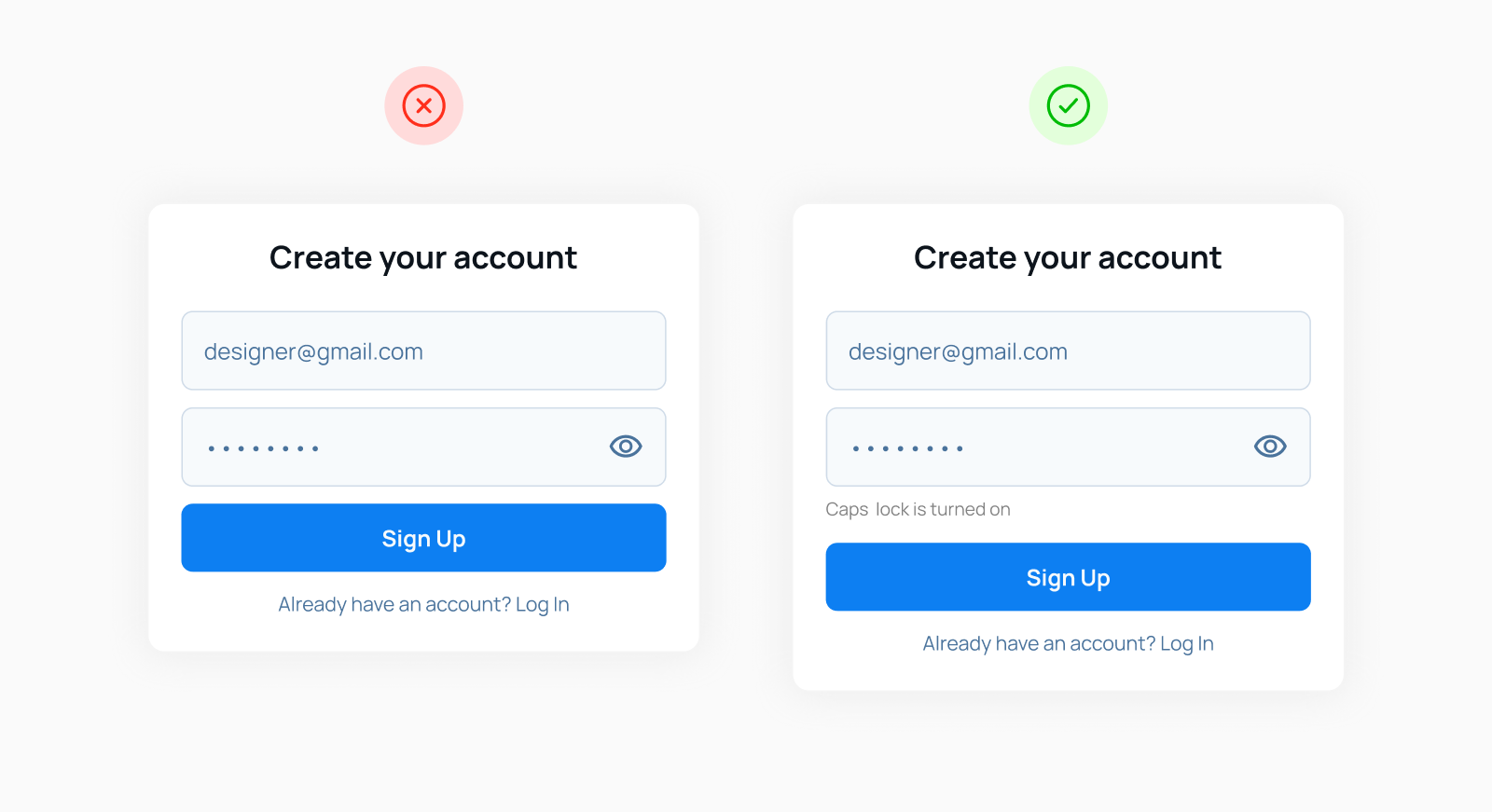 Пример индикатора Caps lock в дизайне формы регистрации