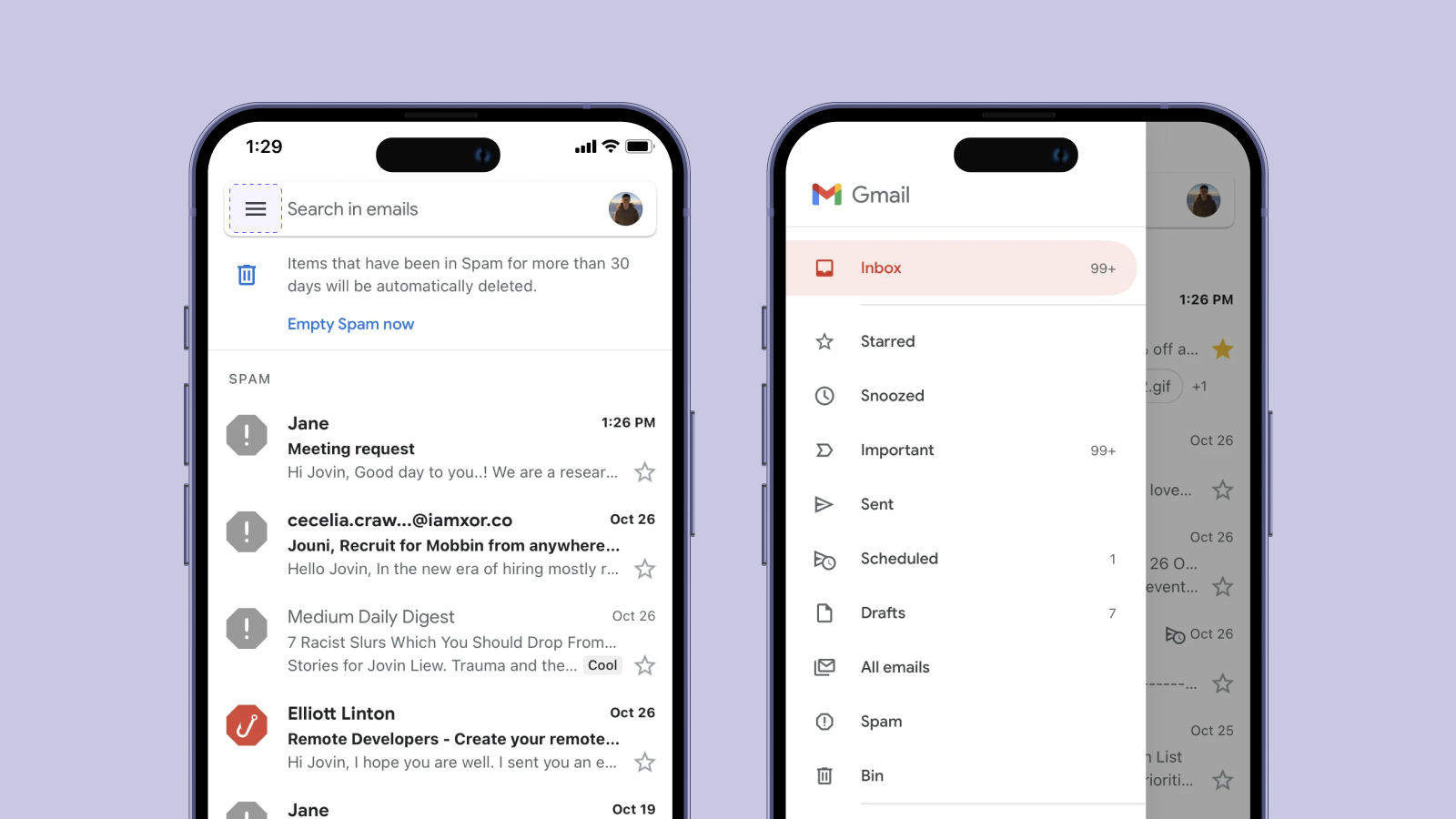 Дизайн menu button в интерфейсе Gmail 