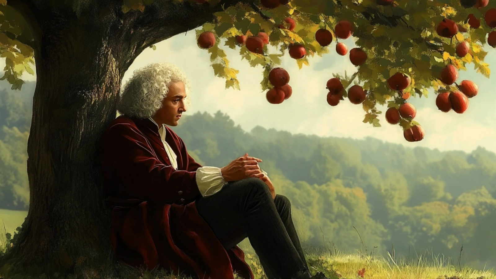 Иллюстрация Исаака Ньютона под деревом
