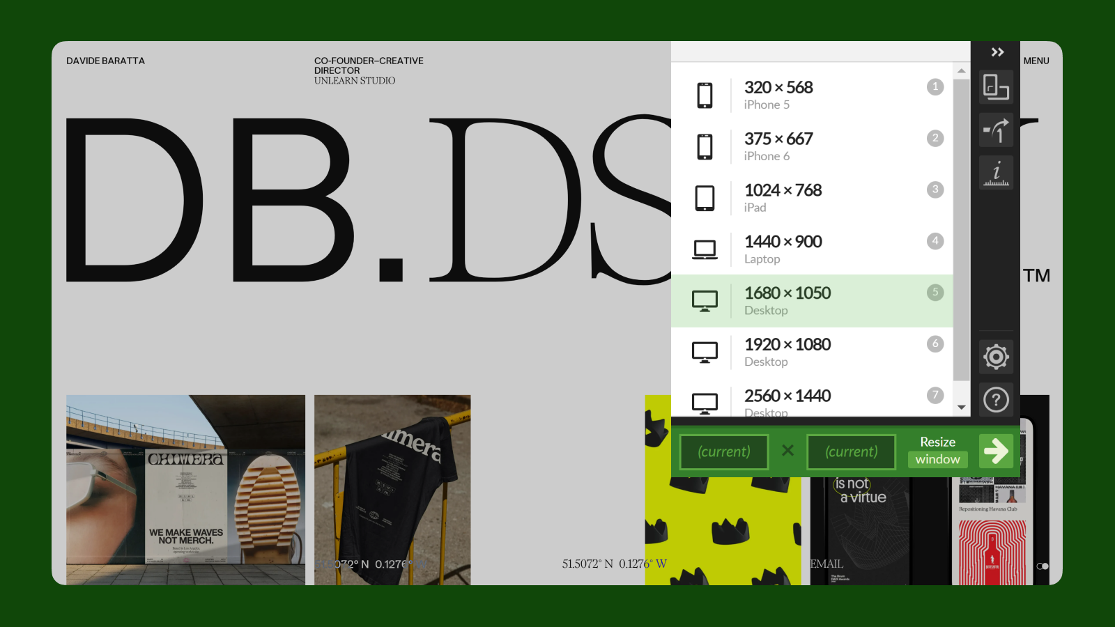 Работа сервиса Window Resizer