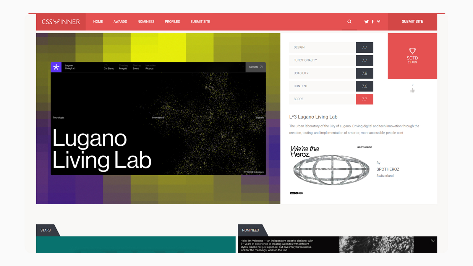 Фрагмент интерфейса сайта СSS Winner