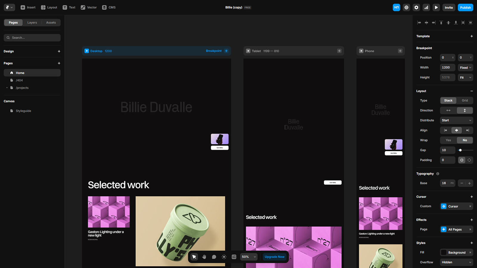 Интерфейс рабочей среды Framer