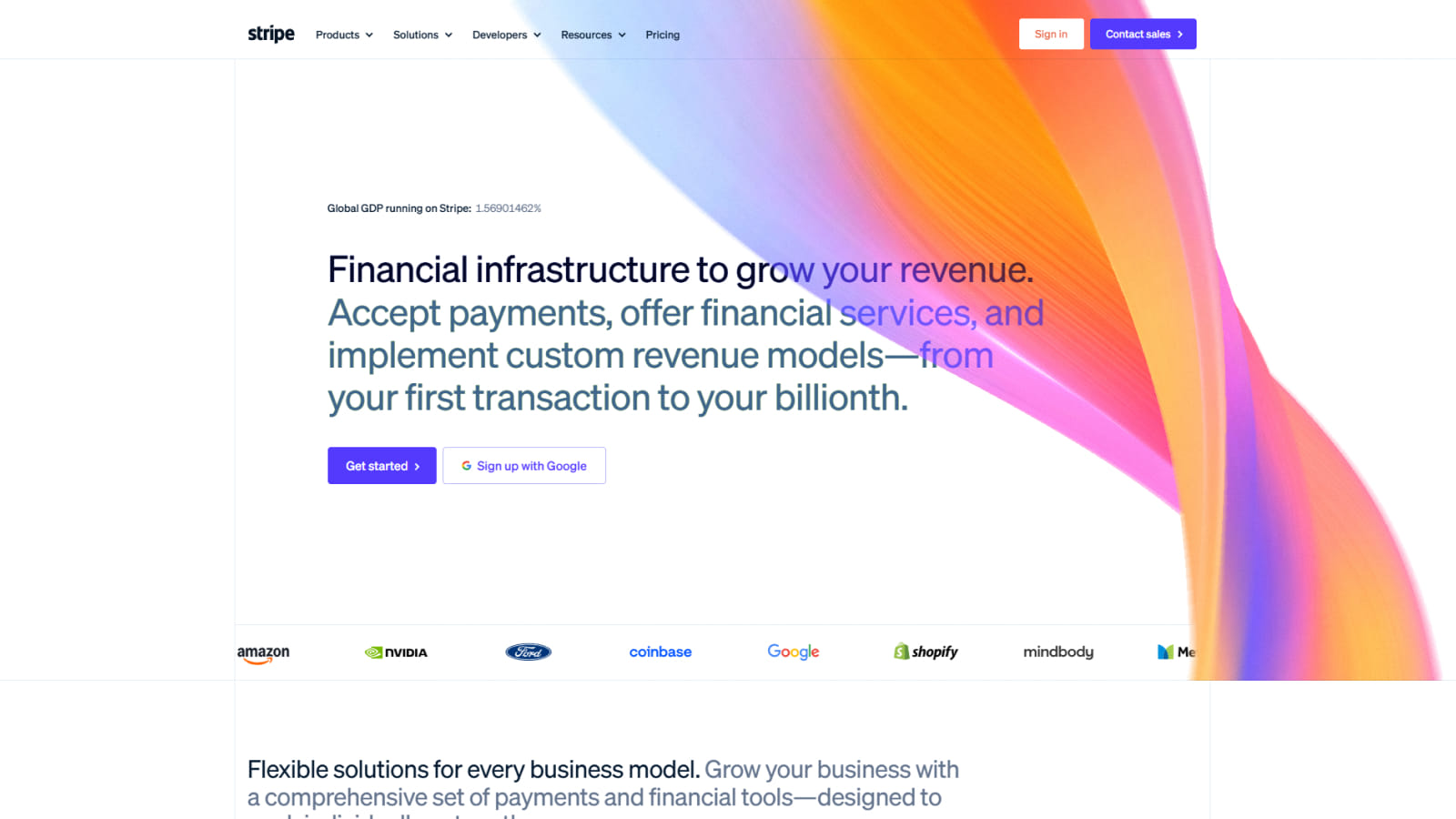 Старый дизайн первого экрана на сайте Stripe
