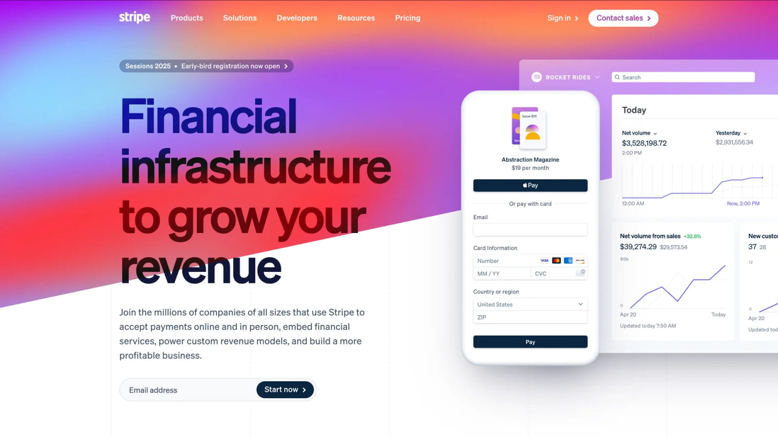 Обновленный дизайн главной страницы Stripe