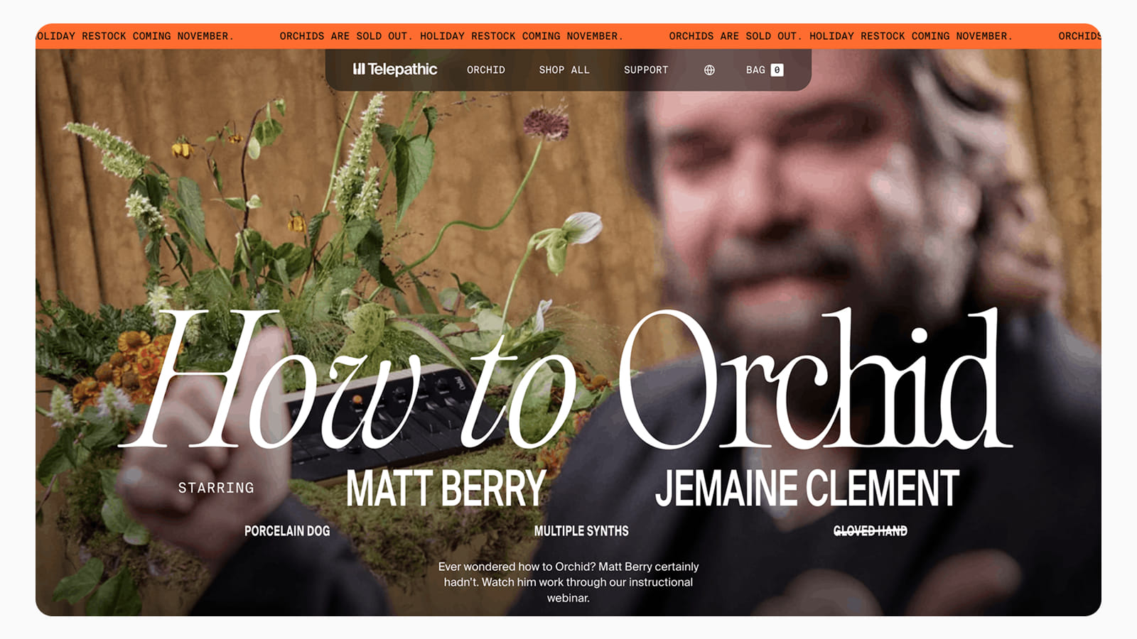 Дизайн hero section на сайте Telepathic Instruments