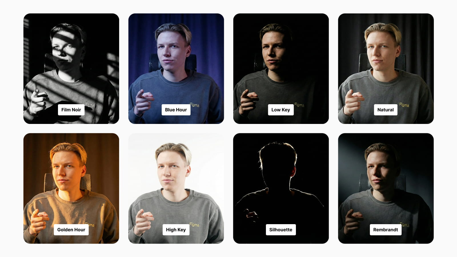 Разное освещение на фото Никиты с помощью промтов для AI