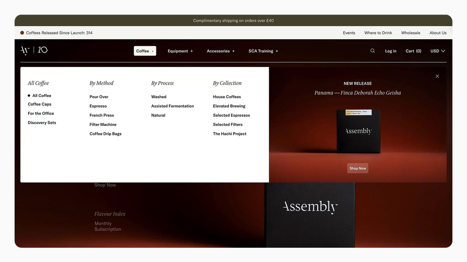 Дизайн навигации в интернет-магазине Assembly Coffee