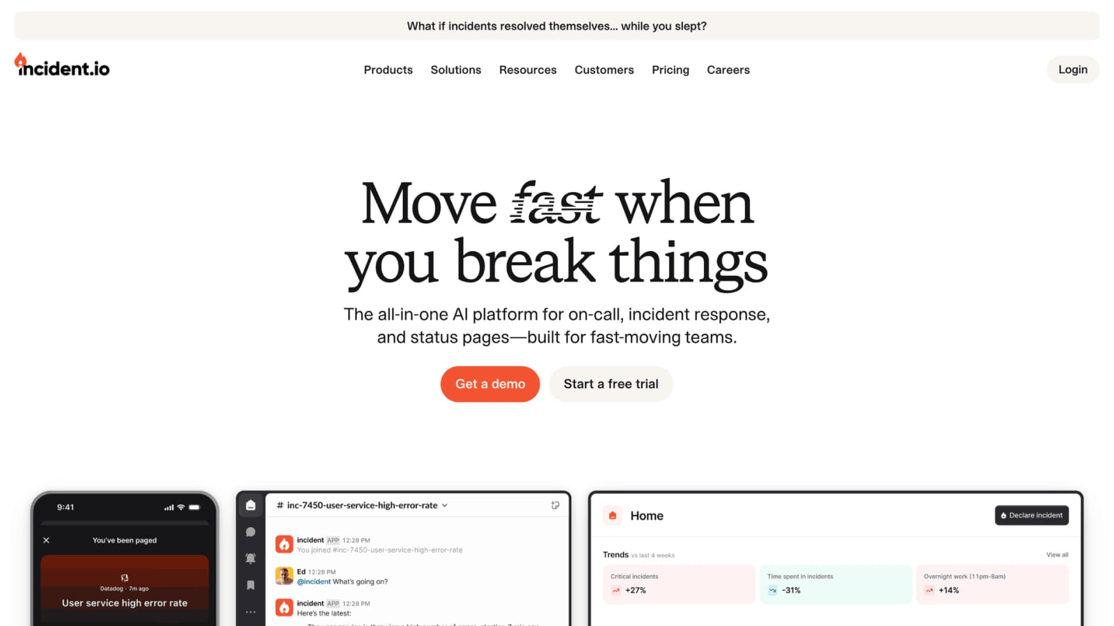 Оранжевый в UI дизайне главной страницы incident.io