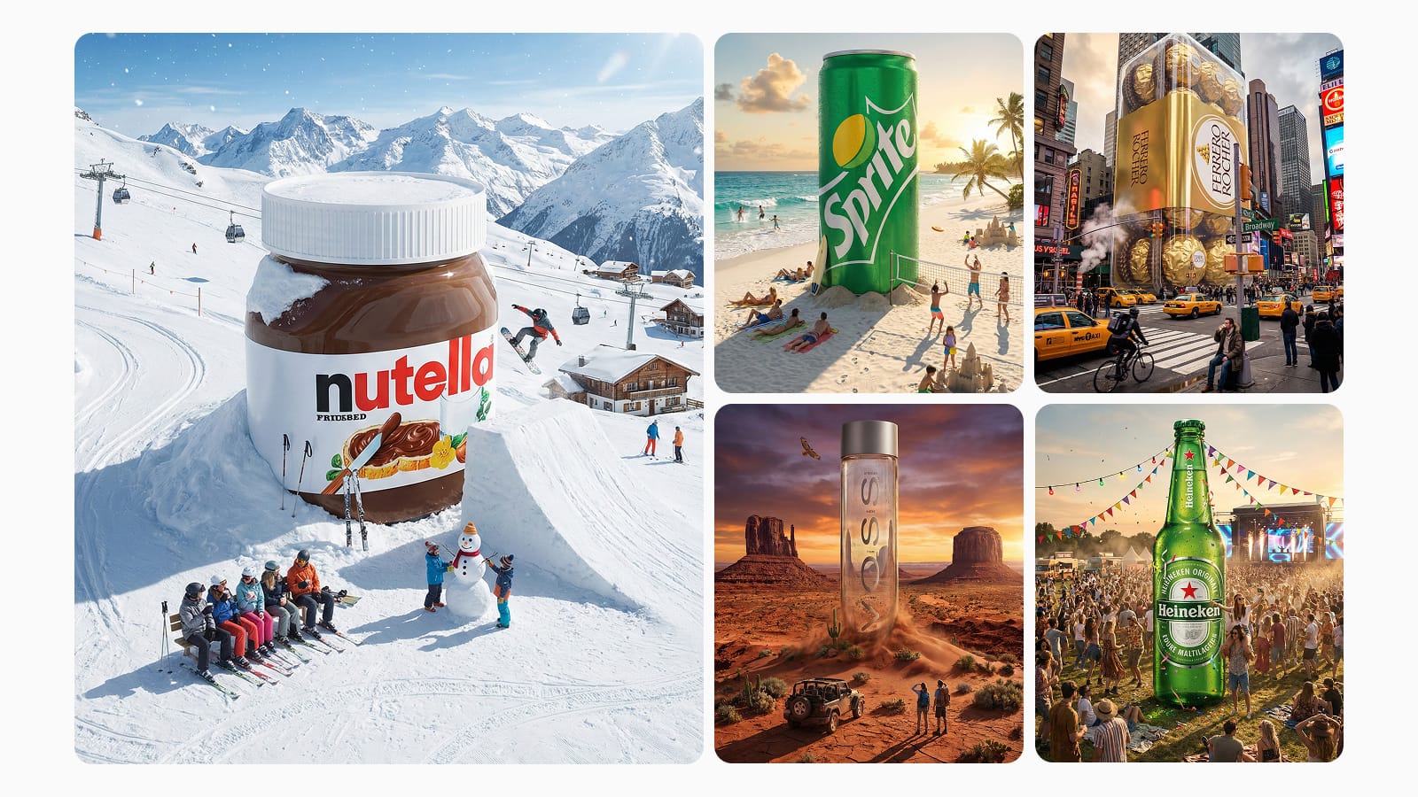 Изображение гигантских продуктов, вписанных в обычное окружение через AI