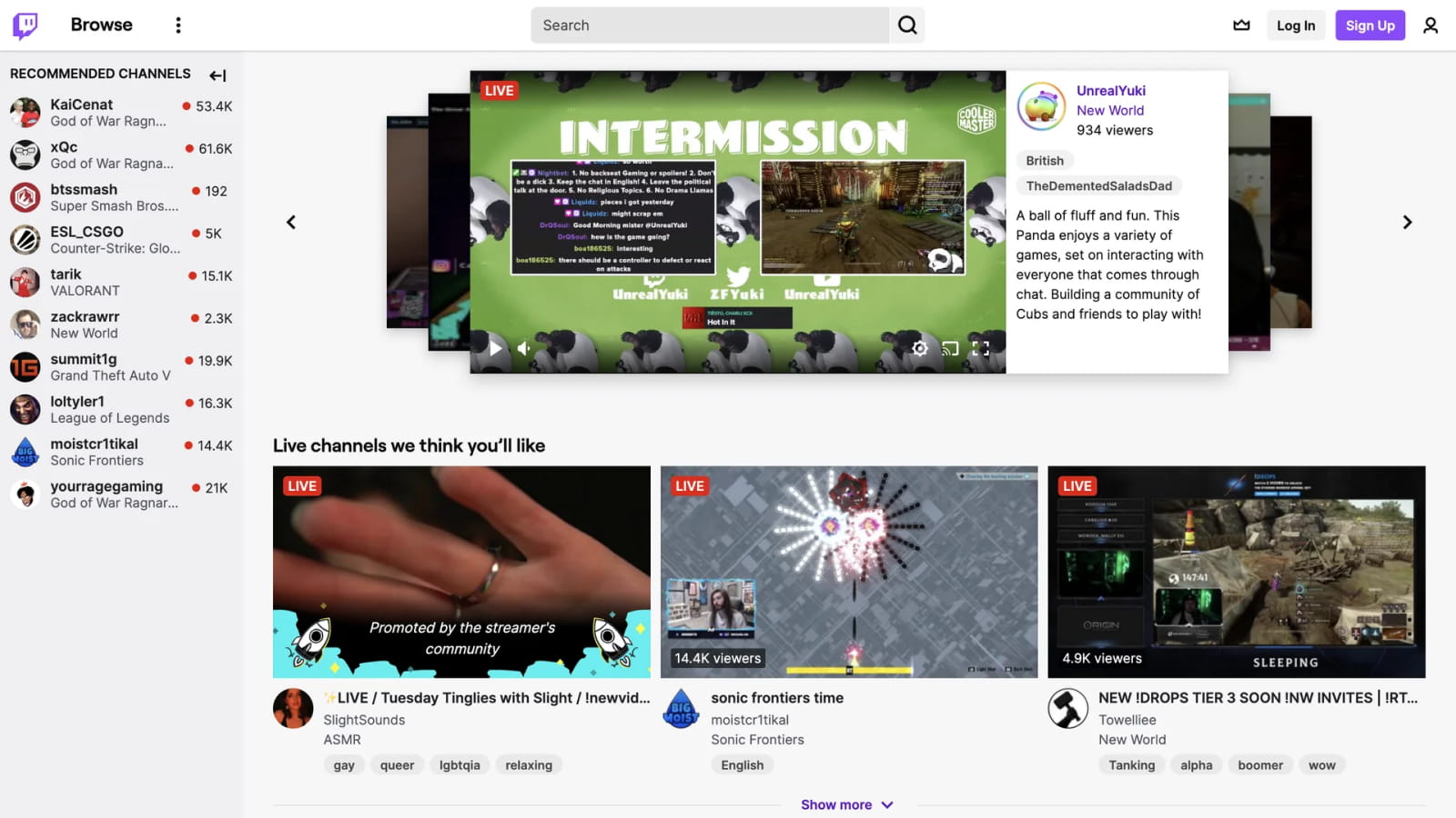 Дизайн страницы Twitch с акцентными фиолетовыми элементами