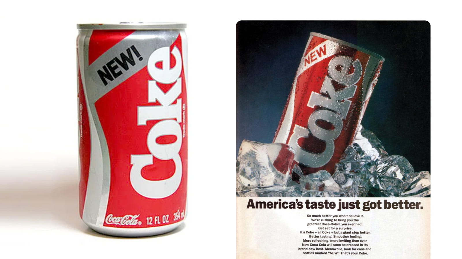 Дизайн банки напитка New Coke в красных тонах