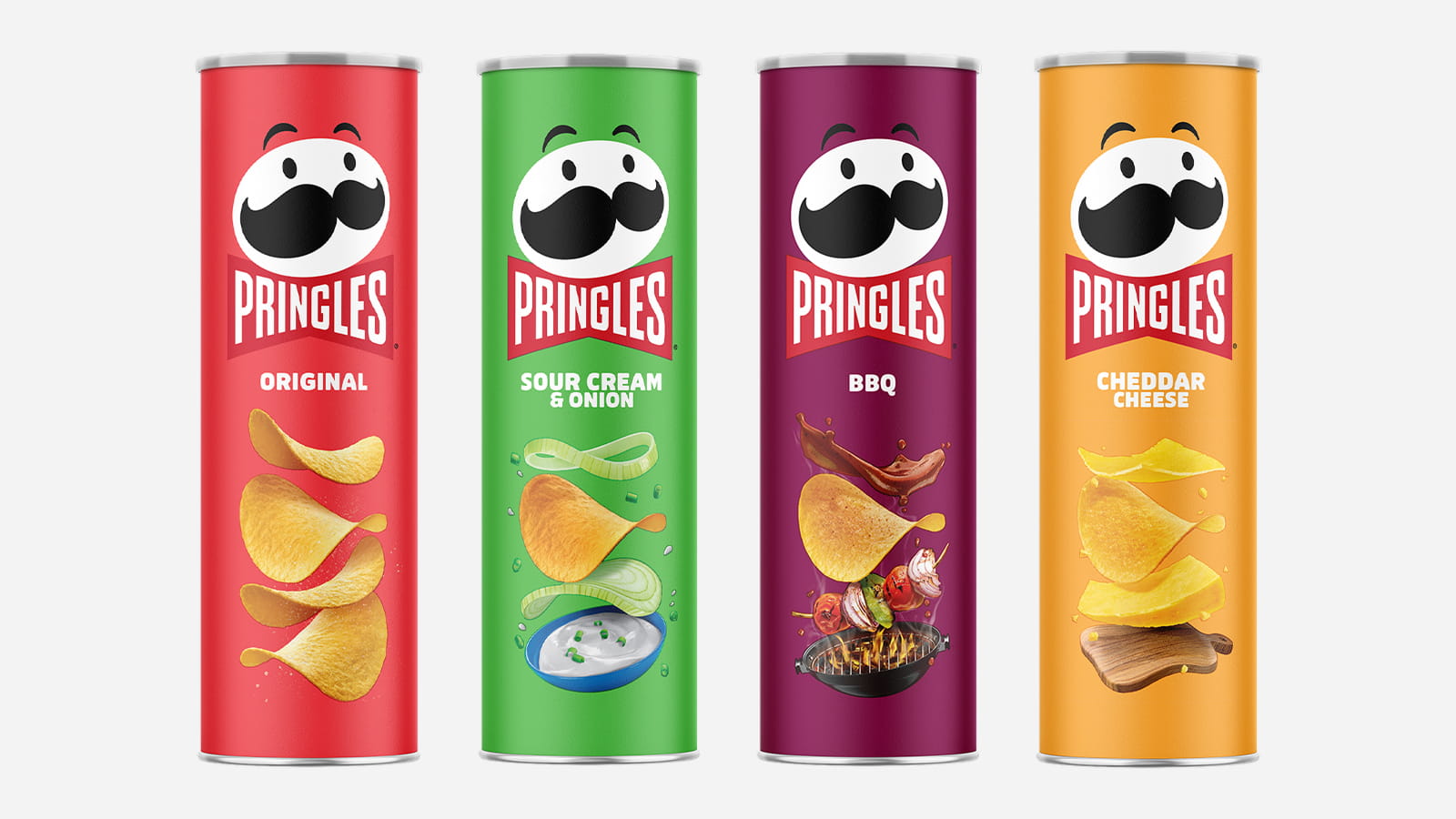 Дизайн упаковки чипсов Pringles с разными вкусами