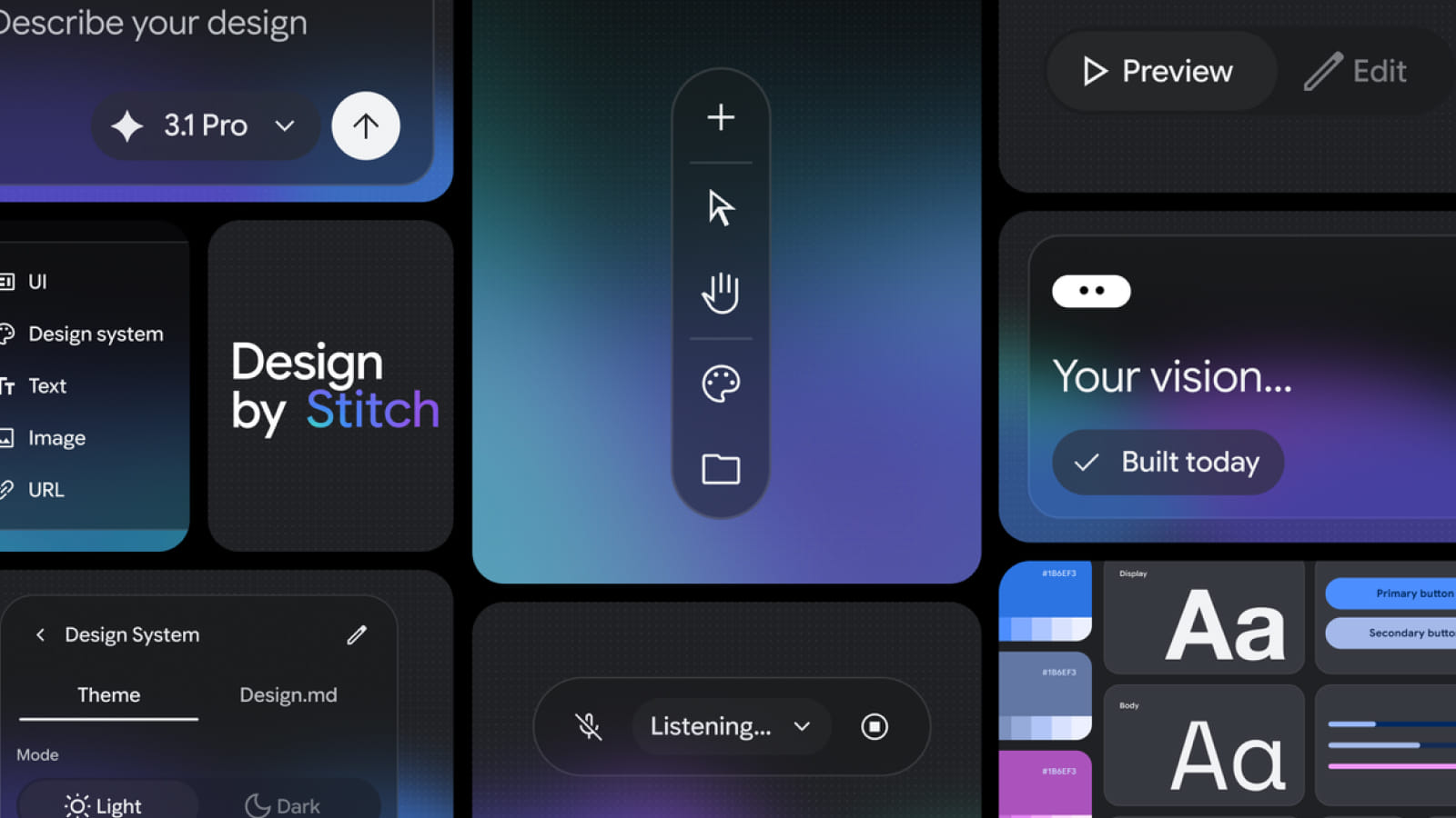 Рабочая область Google Stitch Дизайн-элементы в среде Google Stitch